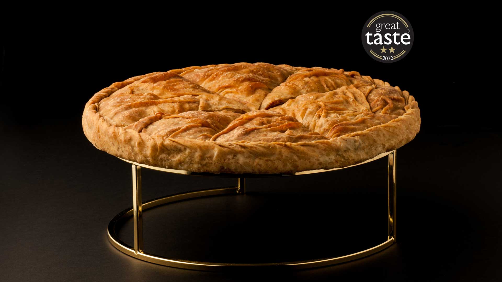 Our Great Taste Awards winner spanakopita made with handmade sourdough filo pastry. Vegetarian filling made with spinach, vegetables, aromatics and feta cheese.