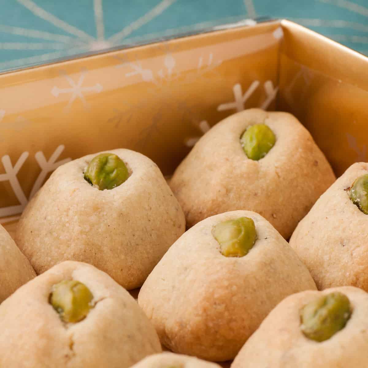 Fragrant Kourabiedes (All-butter Greek biscuits with pistachio, white chocolate and cardamom)