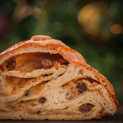 Close up of a Festive Tsoureki with Frangipane & Mincemeat for Christmas