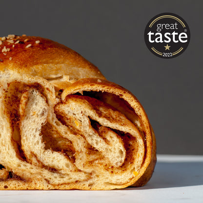 Fluffy crumb of Milk Chocolate Praline Tsoureki (Greek Easter Bread)