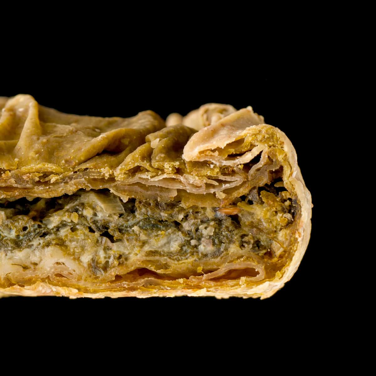 Close up of Greek Spinach filo pie (Spanakopita)