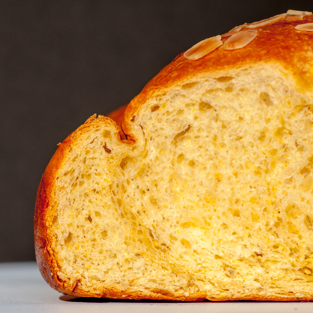 Close up of Traditional Tsoureki (Sweet Spiced Brioche) crumb